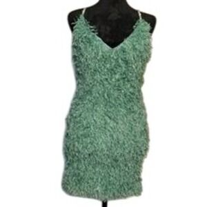 Tensione In size XS/ Small Green Faux Feather Mini Dress Adjustable Straps
